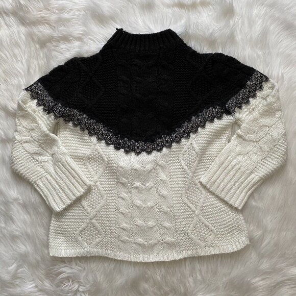 ZARA Lace Cable Knit Sweater Crop Cream Black 11-12 - Picture 4 of 6